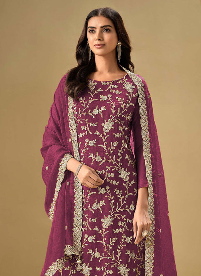 Vegaa Fashion Wine Chinon Sequence Embroidered Salwar Suit