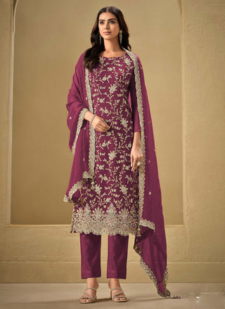 Vegaa Fashion Wine Chinon Sequence Embroidered Salwar Suit