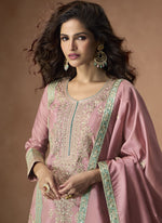 Thumbnail for Vegaa Fashion Onion Pink Organza Simar Silk Embroidered Palazzo Suit