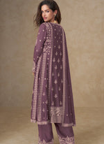 Thumbnail for Vegaa Fashion Dark Peach Chinon Silk Embroidered Designer Salwar Suit - Distacart