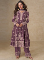 Thumbnail for Vegaa Fashion Dark Peach Chinon Silk Embroidered Designer Salwar Suit - Distacart