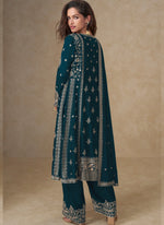 Thumbnail for Vegaa Fashion Blue Chinon Silk Embroidered Designer Salwar Suit