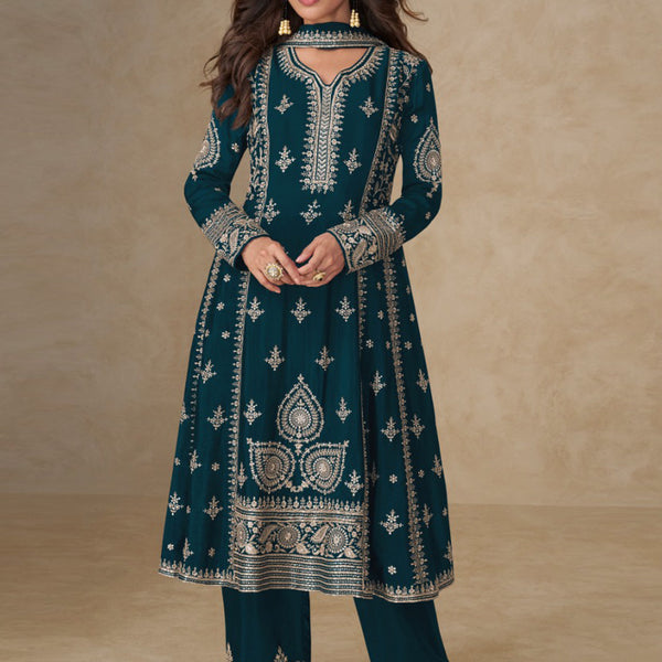 Vegaa Fashion Blue Chinon Silk Embroidered Designer Salwar Suit