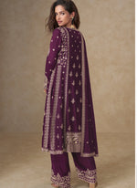 Thumbnail for Vegaa Fashion Purple Chinon Silk Embroidered Designer Salwar Suit