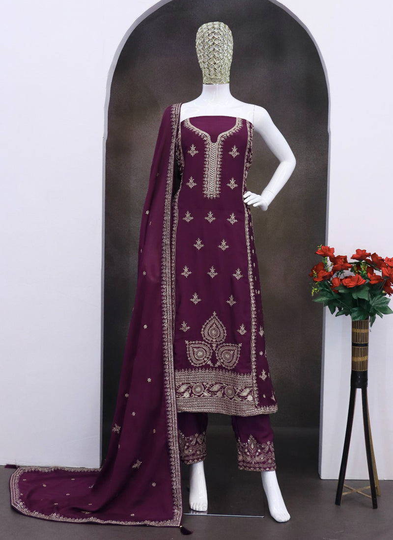 Vegaa Fashion Purple Chinon Silk Embroidered Designer Salwar Suit