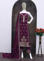 Thumbnail for Vegaa Fashion Purple Chinon Silk Embroidered Designer Salwar Suit