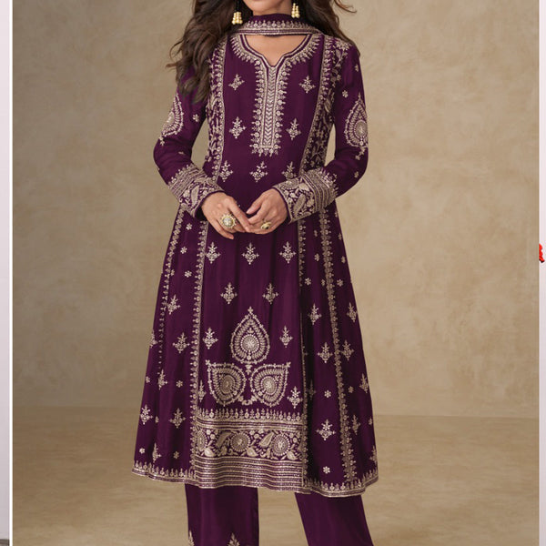 Vegaa Fashion Purple Chinon Silk Embroidered Designer Salwar Suit