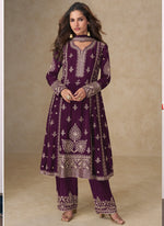 Thumbnail for Vegaa Fashion Purple Chinon Silk Embroidered Designer Salwar Suit