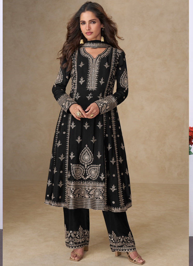Vegaa Fashion Black Chinon Silk Embroidered Designer Salwar Suit