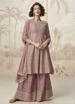 Thumbnail for Vegaa Fashion Peach Georgette Embroidered Designer Palazzo Suit