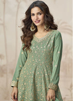 Thumbnail for Vegaa Fashion Pista Green Georgette Embroidered Designer Palazzo Suit