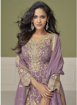 Thumbnail for Vegaa Fashion Lavender Simar Silk Embroidered Designer Palazzo Suit