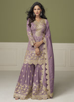 Thumbnail for Vegaa Fashion Lavender Simar Silk Embroidered Designer Palazzo Suit