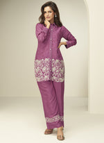 Thumbnail for Vegaa Fashion Onion Pink Chinon Silk Embroidered Designer Co Ord Set