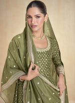 Thumbnail for Vegaa Fashion Mahendi Viscose Jacquard Embroidered Anarkali Suit