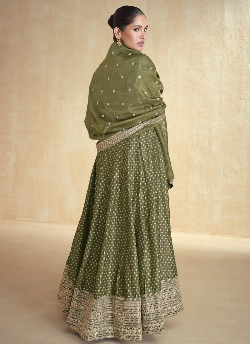 Vegaa Fashion Mahendi Viscose Jacquard Embroidered Anarkali Suit