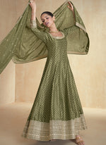 Thumbnail for Vegaa Fashion Mahendi Viscose Jacquard Embroidered Anarkali Suit