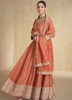 Thumbnail for Vegaa Fashion Orange Viscose Jacquard Embroidered Anarkali Suit