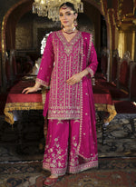 Thumbnail for Vegaa Fashion Rani Pink Chinon Silk Embroidered Designer Palazzo Suit