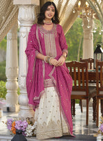 Thumbnail for Vegaa Fashion Rani Pink Chinon Silk Embroidered With Digital Print Palazzo Suit