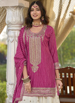 Thumbnail for Vegaa Fashion Rani Pink Chinon Silk Embroidered With Digital Print Palazzo Suit