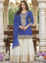 Thumbnail for Vegaa Fashion Blue Chinon Silk Embroidered With Digital Print Palazzo Suit