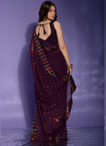 Thumbnail for Vegaa Fashion Wine Georgette Sequence Party Wear Saree