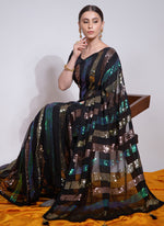 Thumbnail for Vegaa Fashion Black Georgette Sequence Party Wear Saree