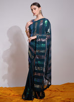 Thumbnail for Vegaa Fashion Teal Georgette Sequence Party Wear Saree