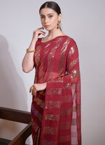 Thumbnail for Vegaa Fashion Maroon Georgette Sequence Party Wear Saree