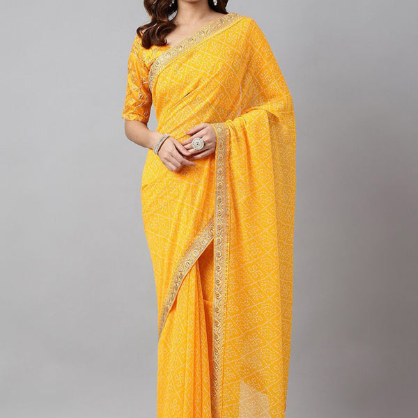 Vegaa Fashion Yellow Soft Georgette Bandhani Saree - Distacart