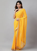 Thumbnail for Vegaa Fashion Yellow Soft Georgette Bandhani Saree