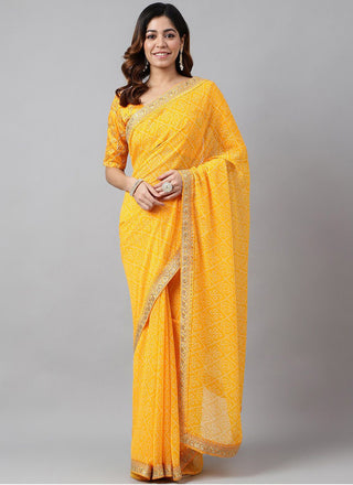 Vegaa Fashion Yellow Soft Georgette Bandhani Saree