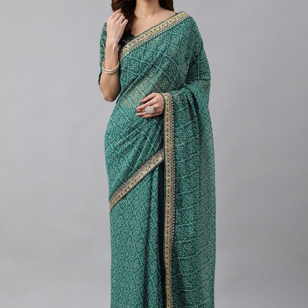 Vegaa Fashion Green Soft Georgette Bandhani Saree - Distacart