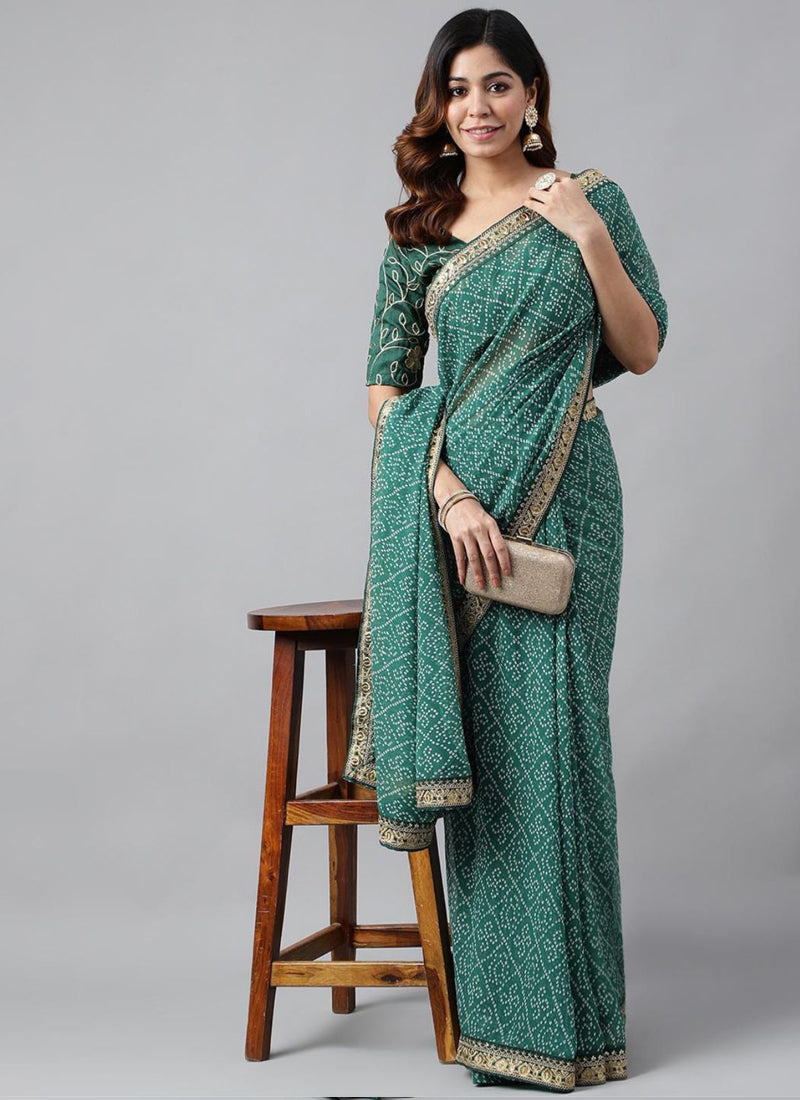 Vegaa Fashion Green Soft Georgette Bandhani Saree