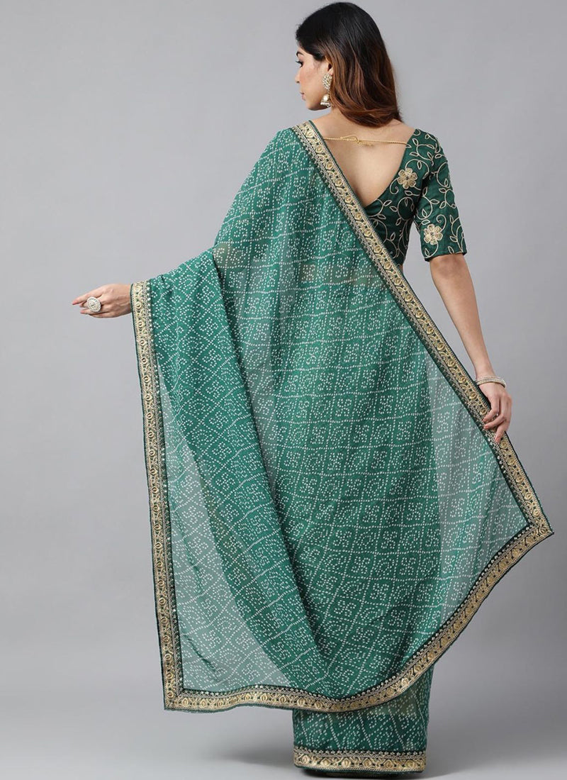 Vegaa Fashion Green Soft Georgette Bandhani Saree