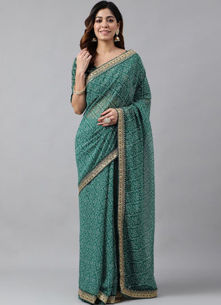 Vegaa Fashion Green Soft Georgette Bandhani Saree