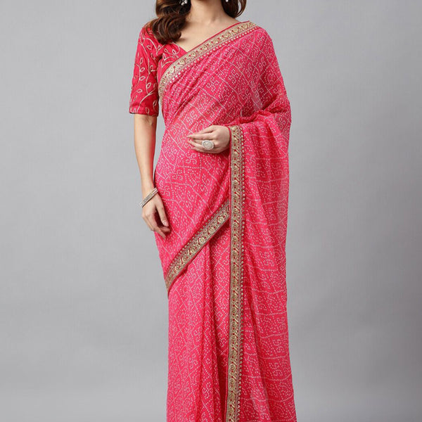 Vegaa Fashion Pink Soft Georgette Bandhani Saree - Distacart