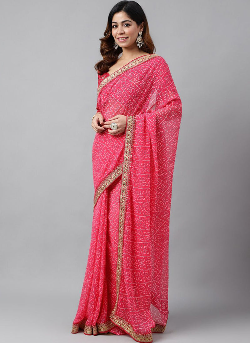 Vegaa Fashion Pink Soft Georgette Bandhani Saree