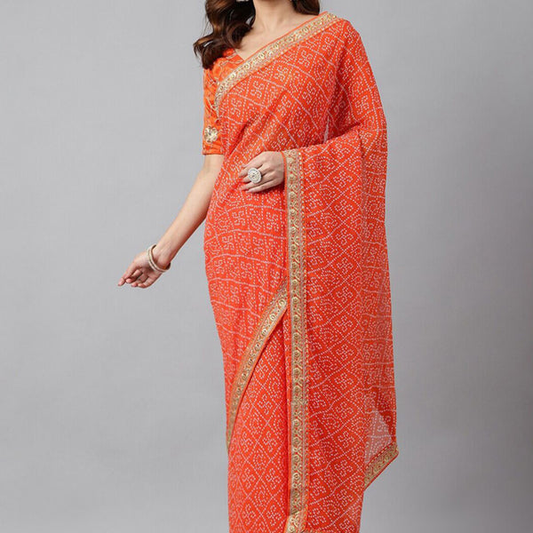 Vegaa Fashion Orange Soft Georgette Bandhani Saree - Distacart