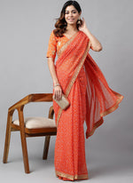 Thumbnail for Vegaa Fashion Orange Soft Georgette Bandhani Saree
