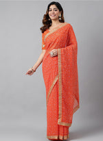 Thumbnail for Vegaa Fashion Orange Soft Georgette Bandhani Saree