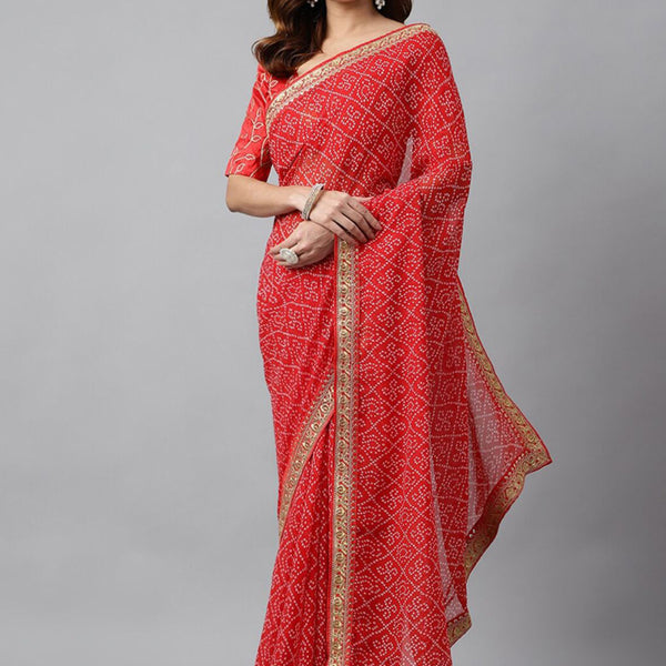 Vegaa Fashion Red Soft Georgette Bandhani Saree - Distacart
