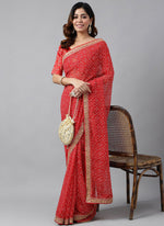 Thumbnail for Vegaa Fashion Red Soft Georgette Bandhani Saree