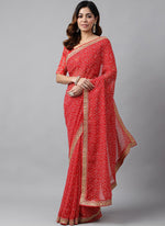Thumbnail for Vegaa Fashion Red Soft Georgette Bandhani Saree