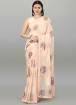 Thumbnail for Vegaa Fashion Peach Georgette Embroidered Saree