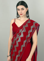 Thumbnail for Vegaa Fashion Red Georgette Sequence Party Wear Saree
