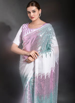 Thumbnail for Vegaa Fashion Off White Georgette Sequence Party Wear Saree