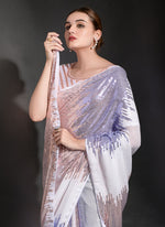 Thumbnail for Vegaa Fashion Off White Georgette Sequence Party Wear Saree