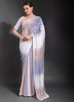 Thumbnail for Vegaa Fashion Off White Georgette Sequence Party Wear Saree